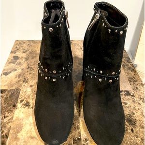 Sam Edelman Chandler Suede Black Leather Studded Ankle Boots Heels Sz 10 M